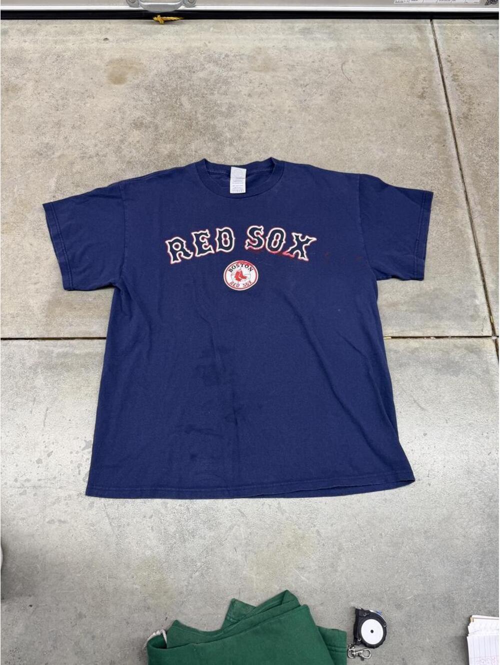 vintage boston red sox faded navy spell out baseball team shirt size large